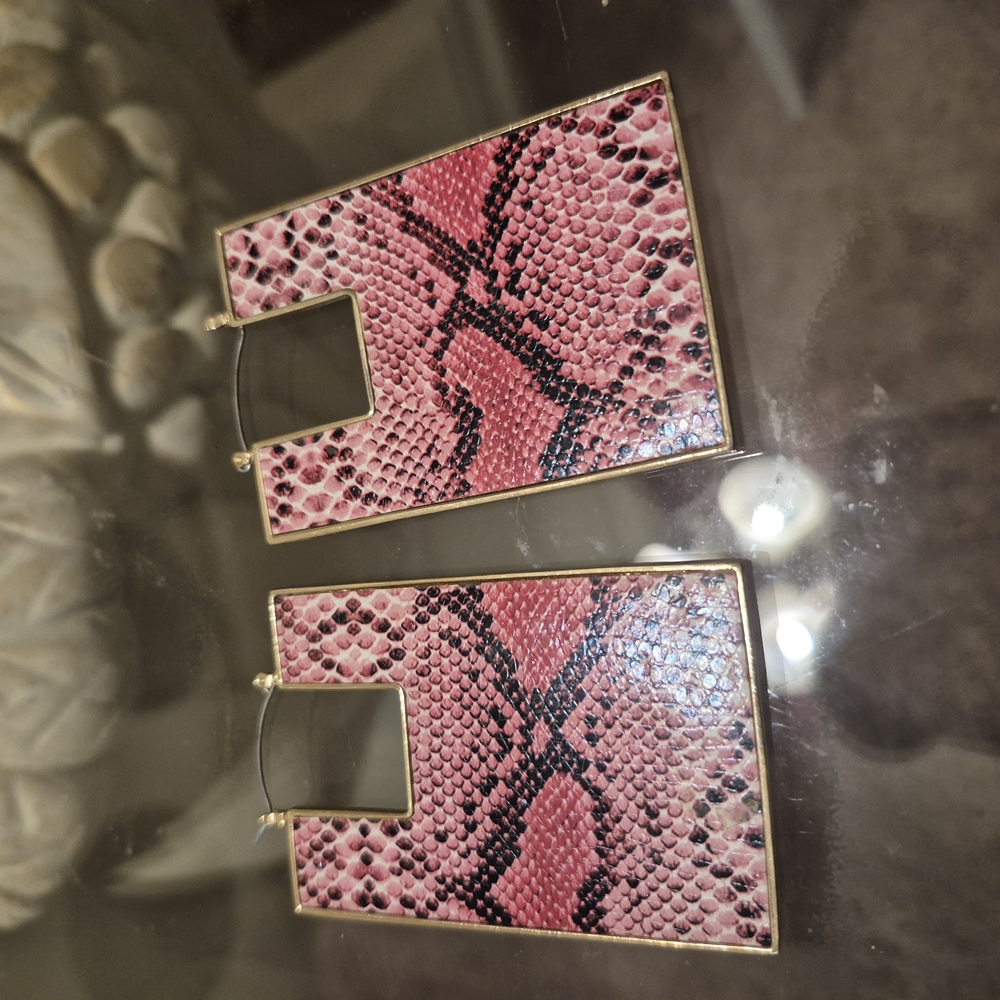 Pink Snake Print Earrings